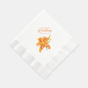 Wedding daylily orange personalized paper napkins
