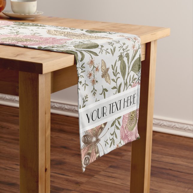 Wedding Decor Red Wildflower Botanical Monogram Short Table Runner (In Situ)