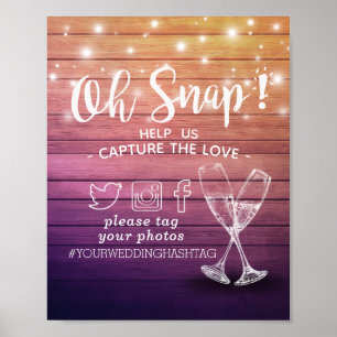 Wedding Decor Snap Hashtag Champagne Glasses Wood