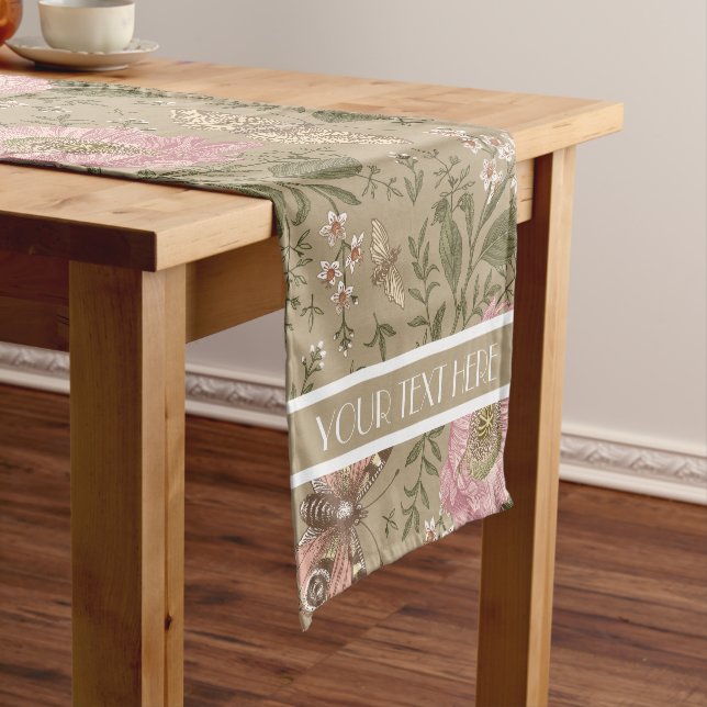 Wedding Decor Wildflower Botanical Floral Monogram Short Table Runner (In Situ)