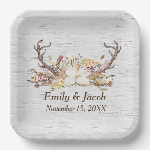 Wedding Deer Antlers on Birch Paper Plate