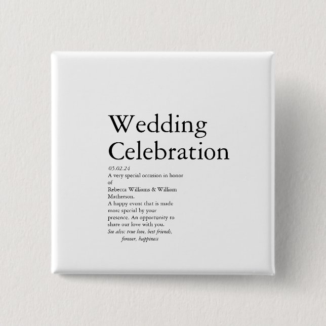 Wedding Definition party   2 Inch Square Button (Front)