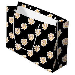 WEDDING DELICATE PASTEL YELLOW PEONY PATTERN LARGE GIFT BAG