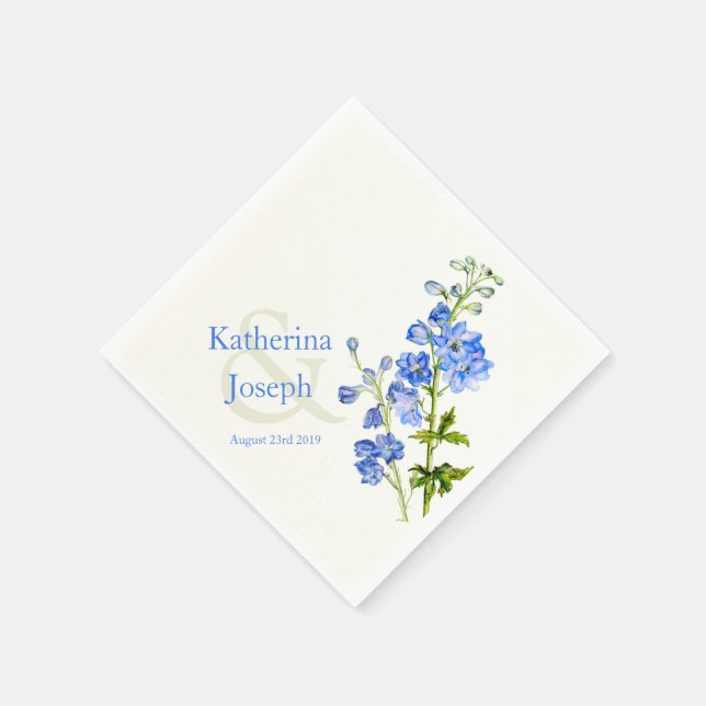 Wedding delphinium blue watercolor paper napkin (Corner)