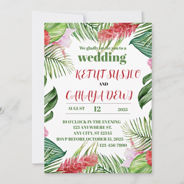 Wedding design with flowers in warm colours invitation (Front)