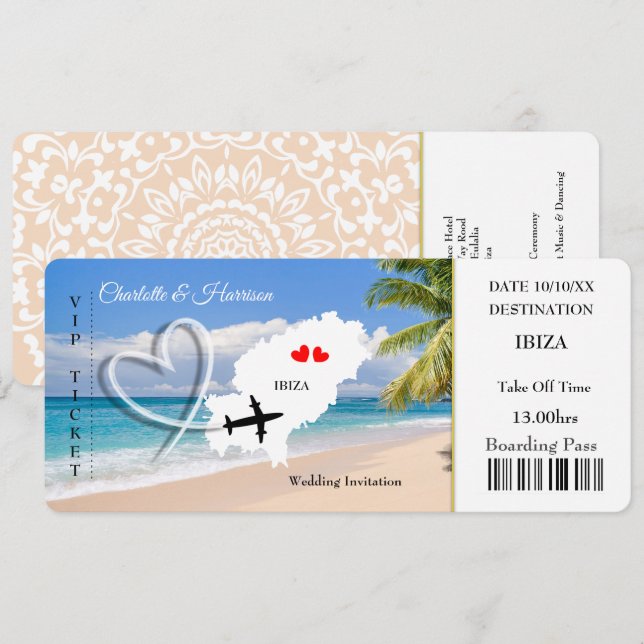Wedding Destination Ibiza Ticket Invitation (Front/Back)
