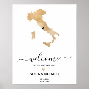 Wedding Destination Italy Map Gold Movable Heart Poster