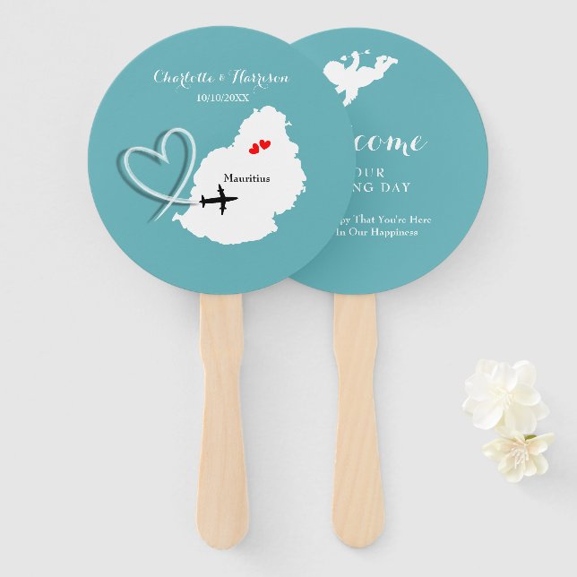 Wedding Destination Mauritius Hand Fan (Front and Back)