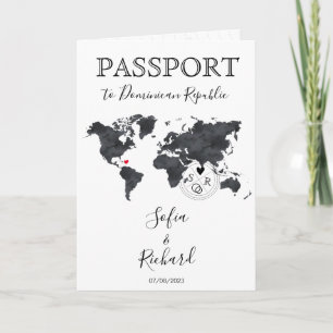 Wedding Destination Passport Blue World Map Black Invitation