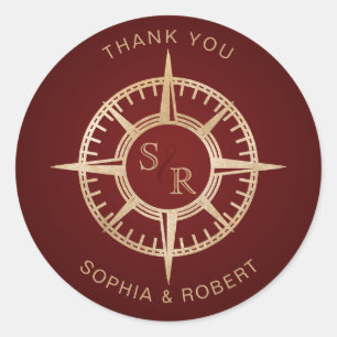 Wedding Destination Passport Compass Thank You Classic Round Sticker