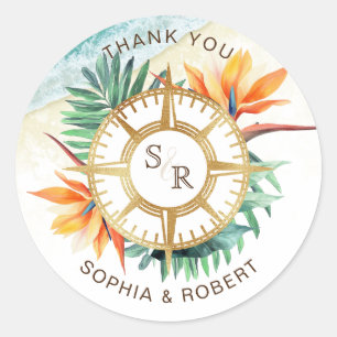 Wedding Destination Passport Compass Thank You Classic Round Sticker
