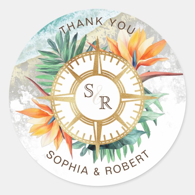 Wedding Destination Passport Compass Thank You Classic Round Sticker (Front)
