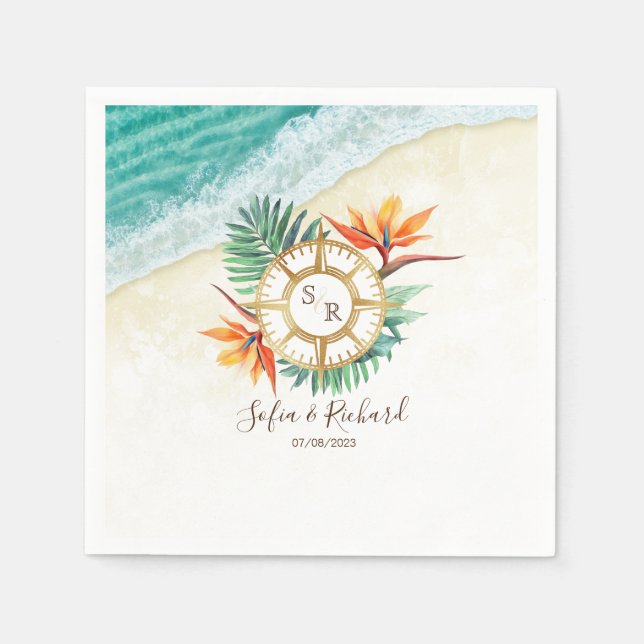 Wedding Destination Passport Compass Thank You Napkin (Front)