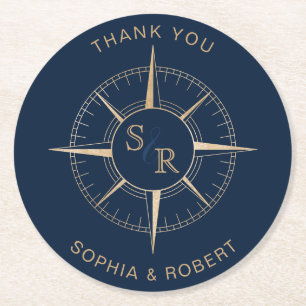 Wedding Destination Passport Compass Thank You Round Paper Coaster