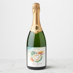 Wedding Destination Passport Compass Thank You Sparkling Wine Label