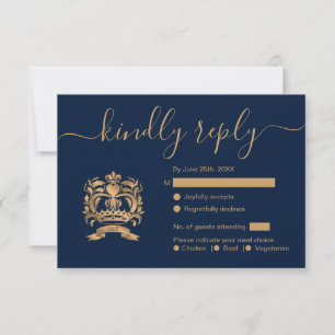 Wedding Destination Passport Gold Navy World Map RSVP Card