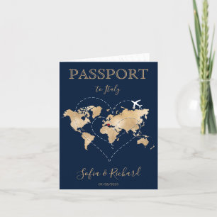 Wedding Destination Passport Gold World Map Heart  Invitation