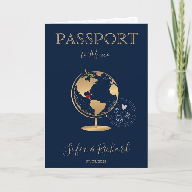 Wedding Destination Passport Gold World Map Invita Invitation (Front)