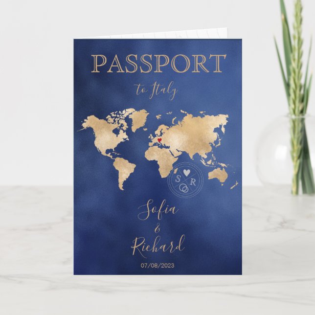 Wedding Destination Passport Gold World Map Invita Invitation (Front)
