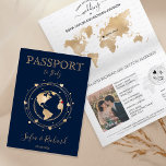 Wedding Destination Passport Gold World Map Invita Invitation<br><div class="desc">Modern and Elegant World Map Invitation Wedding Destination,  like passport</div>