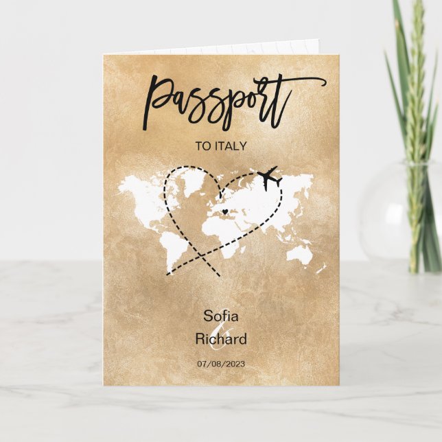 Wedding Destination Passport Gold World Map Invita Invitation (Front)