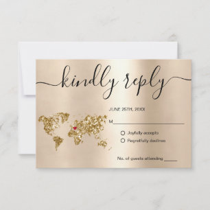 Wedding Destination Passport Gold World Map Invita RSVP Card