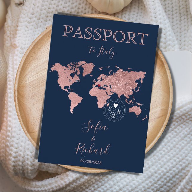 Wedding Destination Passport Gold World Map Invitation (Creator Uploaded)