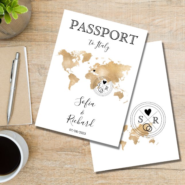 Wedding Destination Passport Gold World Map Invitation (Creator Uploaded)