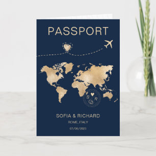 Wedding Destination Passport Gold World Map Plane Invitation