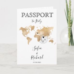 Wedding Destination Passport Gold World QR code Invitation