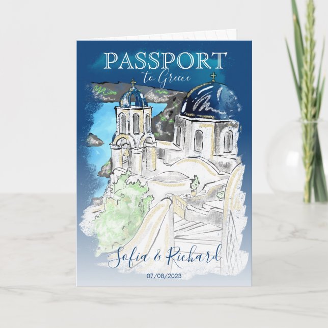 Wedding Destination Passport Santorini Greece Invi Invitation (Front)