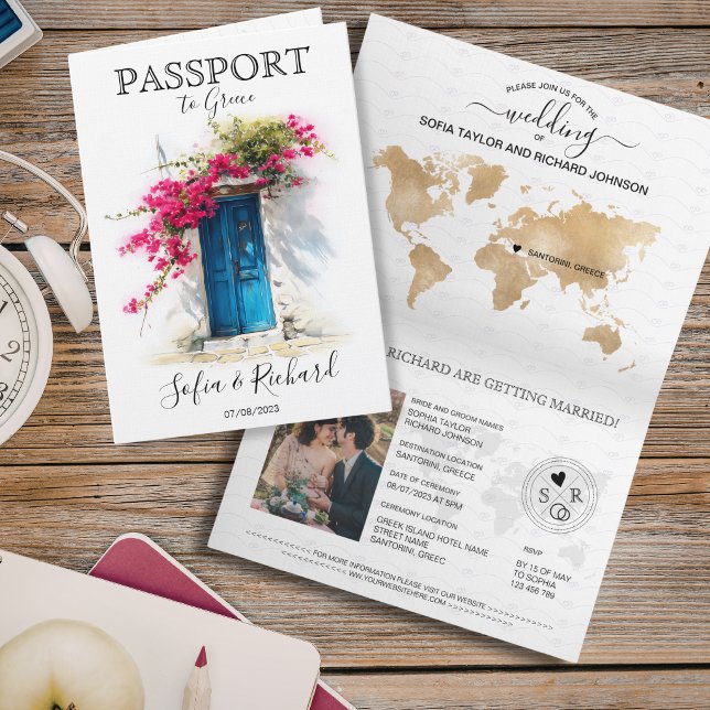 Wedding Destination Passport Santorini Greece Invitation (Wedding Destination Passport Santorini Greece Invitation)