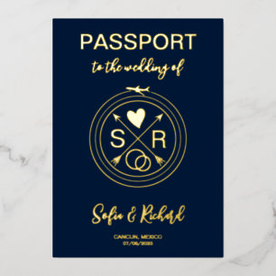 Wedding Destination Passport World Map Gold 