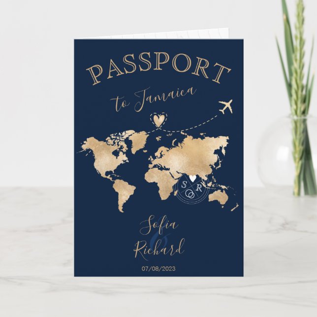 Wedding Destination Passport World Map Heart Invitation (Front)