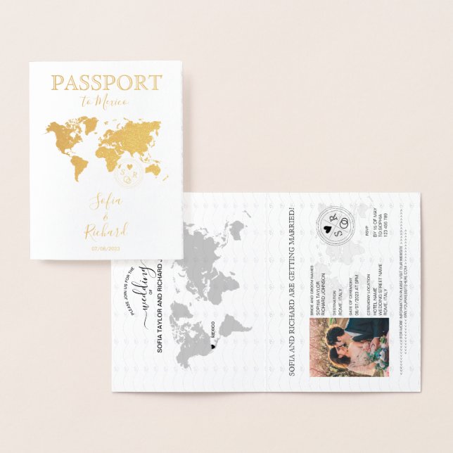 Wedding Destination Passport World Map MEXICO Foil Card (Display)
