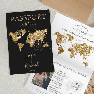 Wedding Destination Passport World Map Mexico Invitation