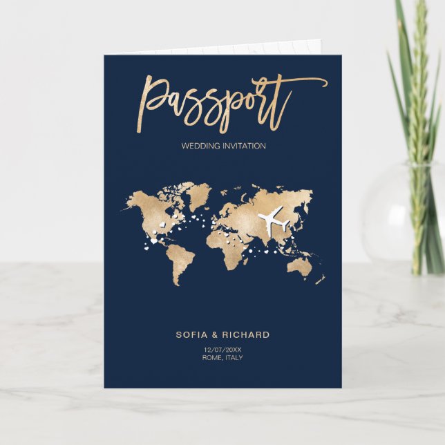 Wedding Destination Passport World Map Modern Invitation (Front)