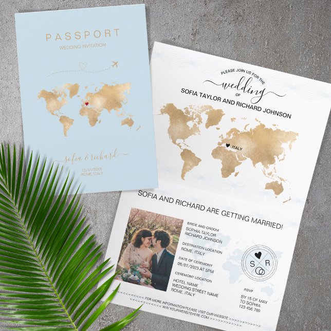 Wedding Destination Passport World Map Modern Invitation (Creator Uploaded)