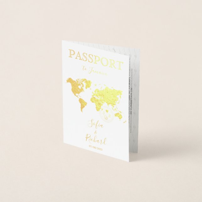 Wedding Destination Passport World Map NEW ZEALAND Foil Card (Front)