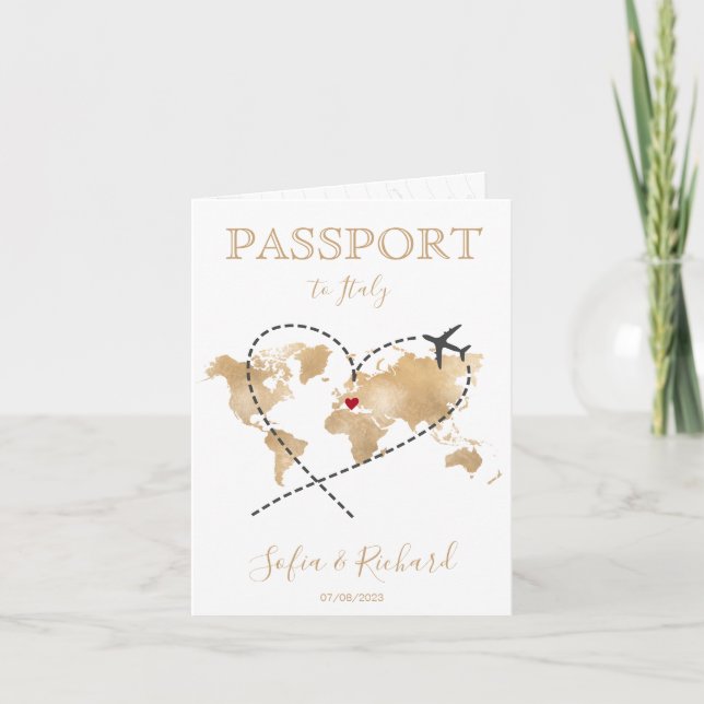 Wedding Destination Passport World Map QR Code Invitation (Front)