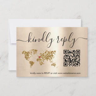 Wedding Destination Passport World Map QR Code RSVP Card