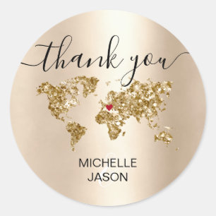 Wedding Destination Passport World Map Thank You Classic Round Sticker