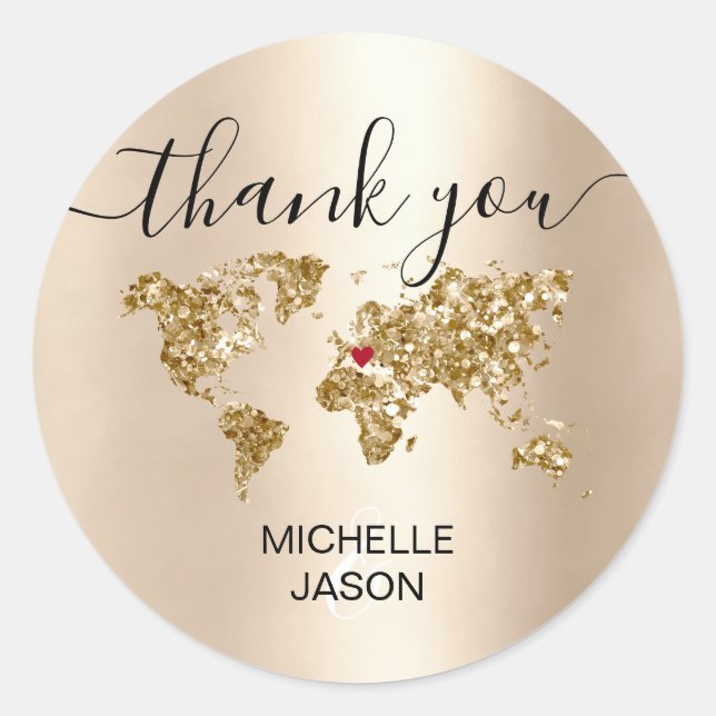 Wedding Destination Passport World Map Thank You Classic Round Sticker (Front)