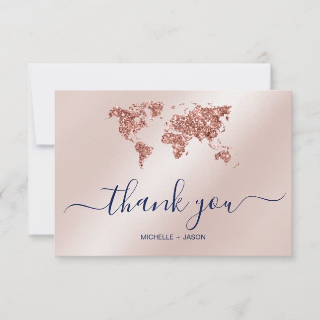Wedding Destination Passport World Map Thank You RSVP Card (Front)
