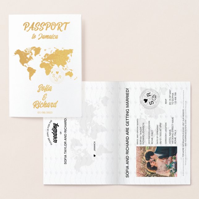 Wedding Destination Passport World Map Tropical Foil Card (Display)