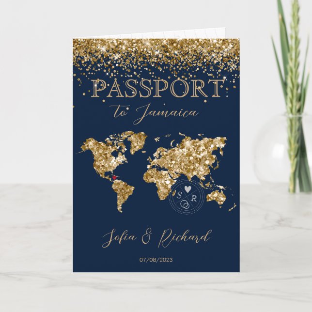 Wedding Destination Passport World Map tropical Invitation (Front)