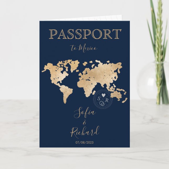 Wedding Destination Passport World Map Tropical Invitation (Front)