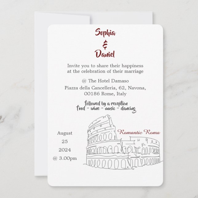 Wedding Destination - Rome, Italy Invitation (Front)