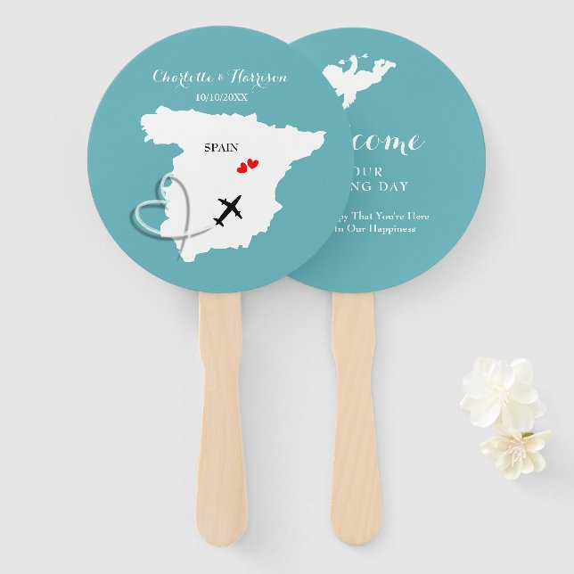 Wedding Destination Spain Hand Fan (Front and Back)