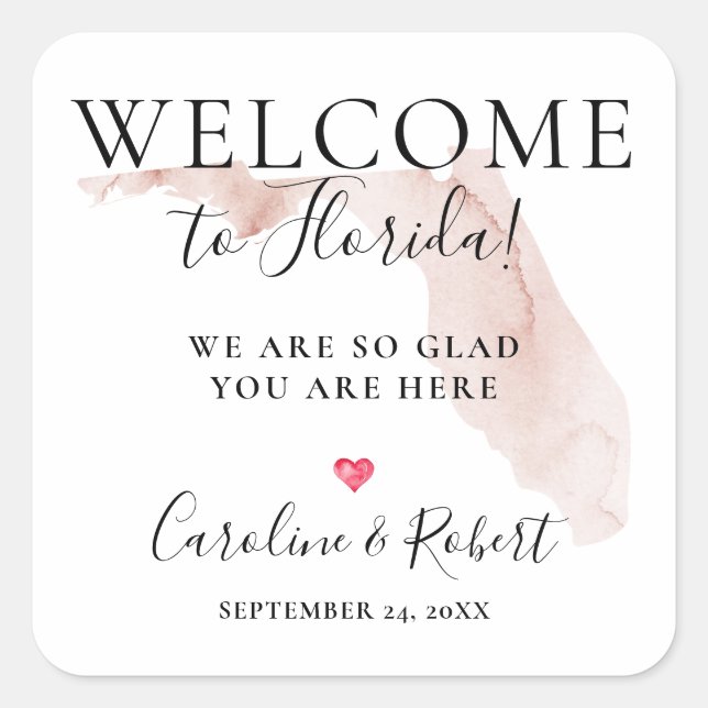 Wedding Destination Welcome Guests Favour Square Sticker (Front)